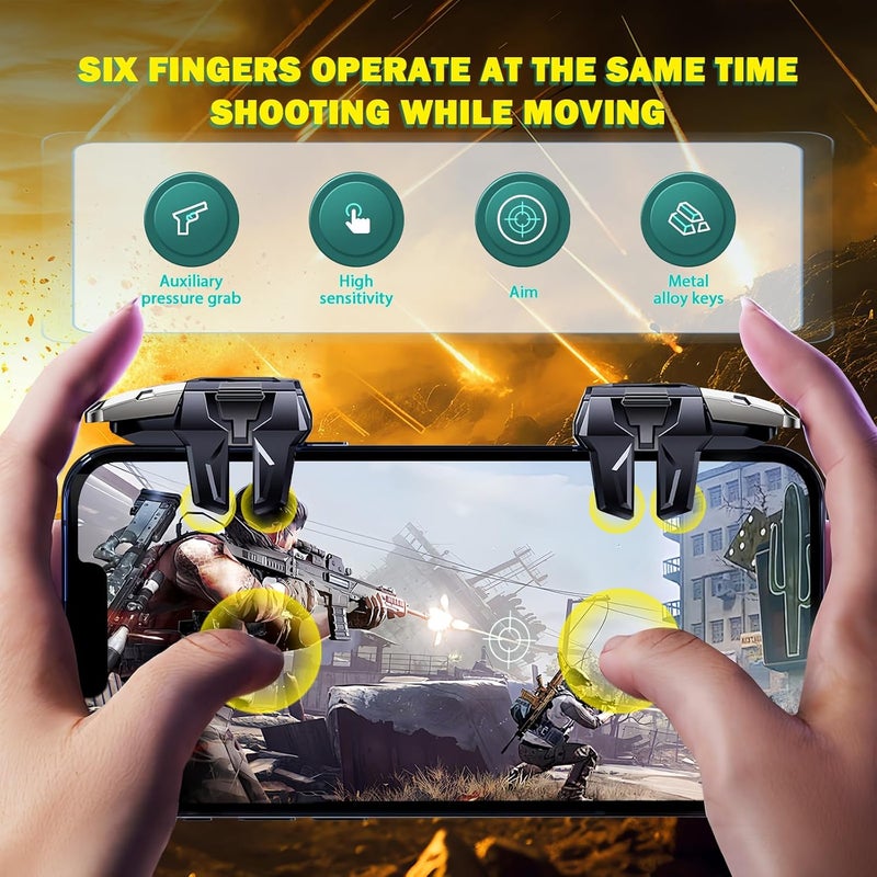 EasEasy PUBG Game Trigger, 6 Fingers Mobile Phone Trigger Controller Compatible for PUBG/Rules of Survival/Knives Out, Sensitive Aim & Shoot Trigger And Smartphone Joystick for iPhone & Android Phones - Image 2